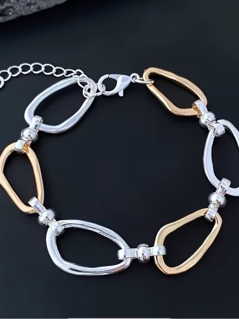 Two-Tone Silver and Gold Link Bracelet - Women Jewelry